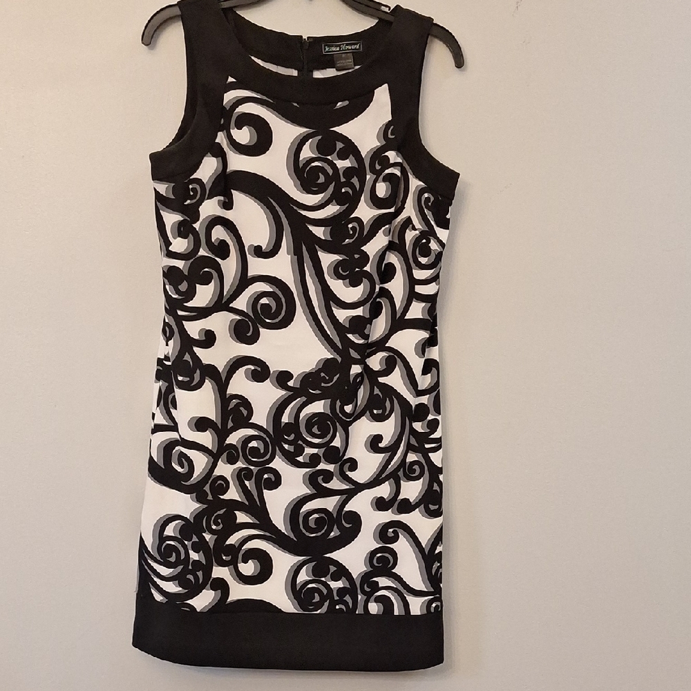 Elegant Black and White Swirl Dress